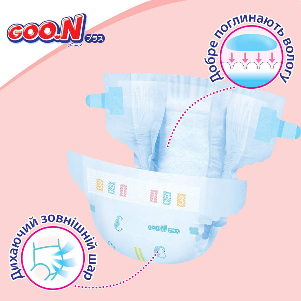 Подгузники для детей GOO.N Plus 21000628, 6-11 кг (размер М, на липучках, унисекс 56 шт)