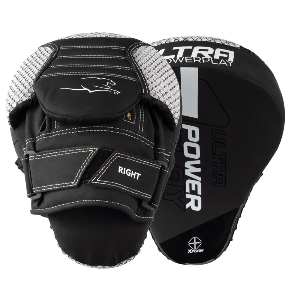 Лапи боксерські 3044 Pro Carbon Ultra Series PowerPlay PP_3044_Bl/White, Чорно-Білі [пара]