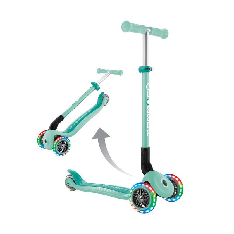 Самокат триколісний PRIMO FOLDABLE LIGHTS GLOBBER 432-206-3 м'ятний, до 50 кг