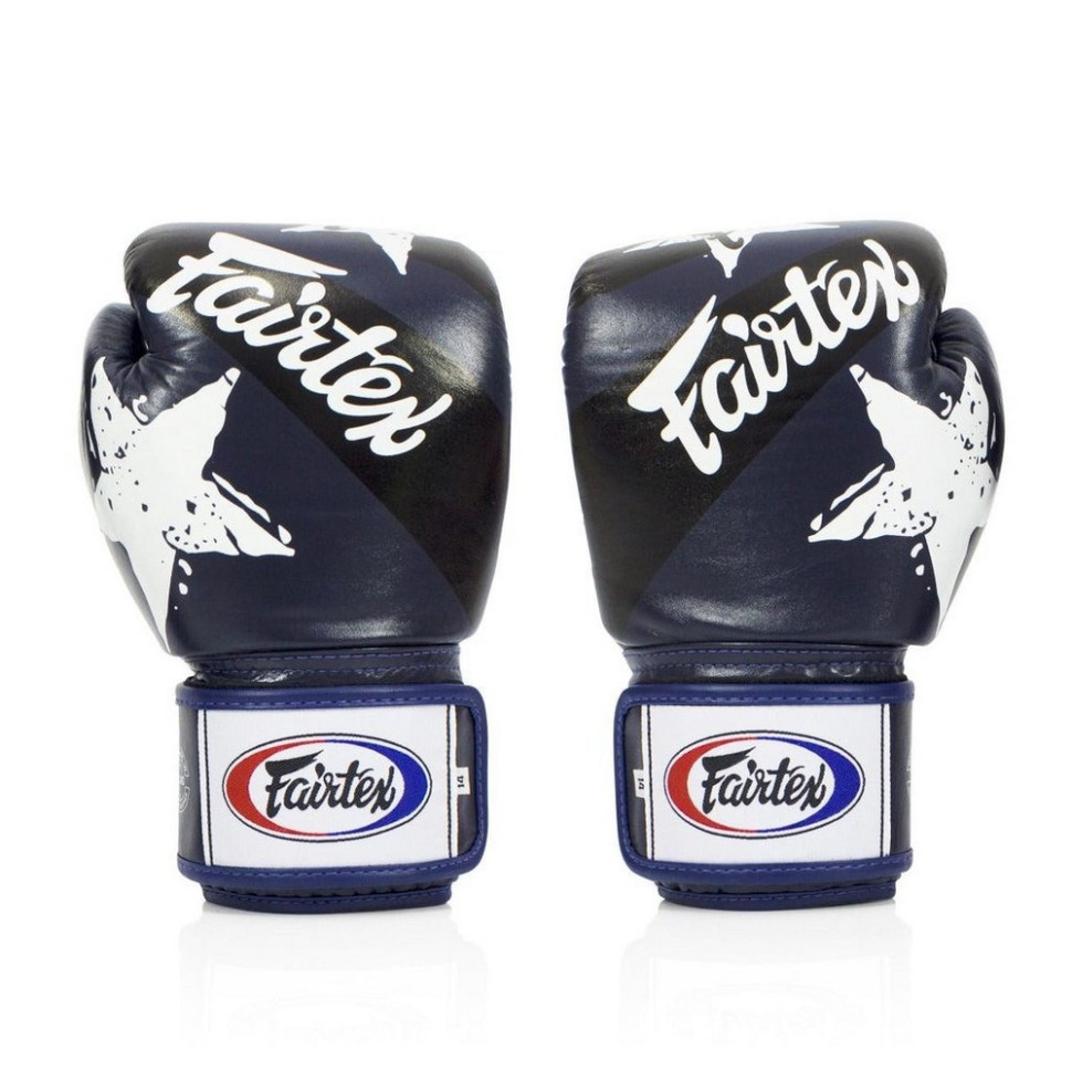 Боксерские перчатки BGV1 Nation Print Fairtex BGV1_Print_10oz_Blue 10 унций (бинты в комплекте)
