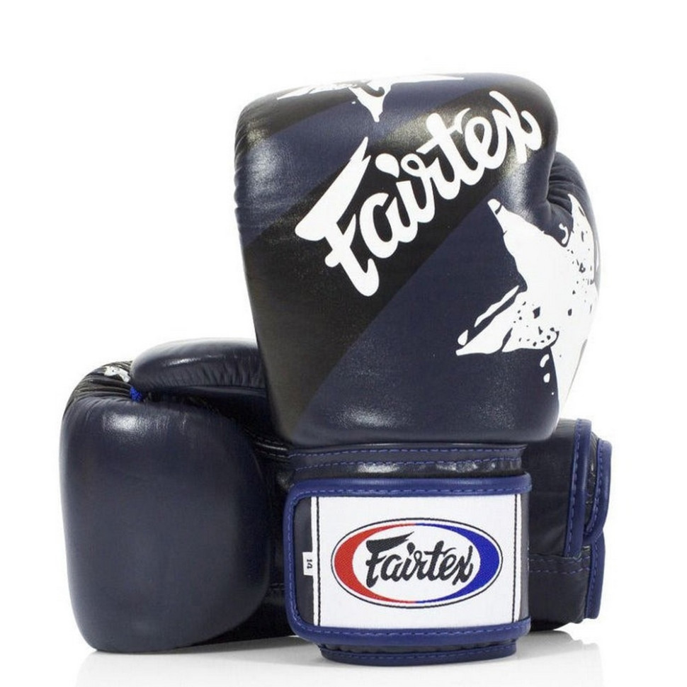Боксерские перчатки BGV1 Nation Print Fairtex BGV1_Print_10oz_Blue 10 унций (бинты в комплекте)