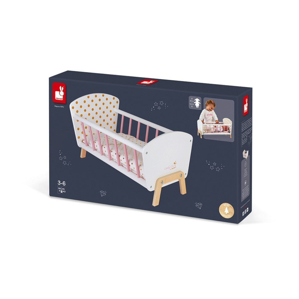 Кровать для куклы Janod J05889 белая, деревянная 49,5 х 30 х 30 см