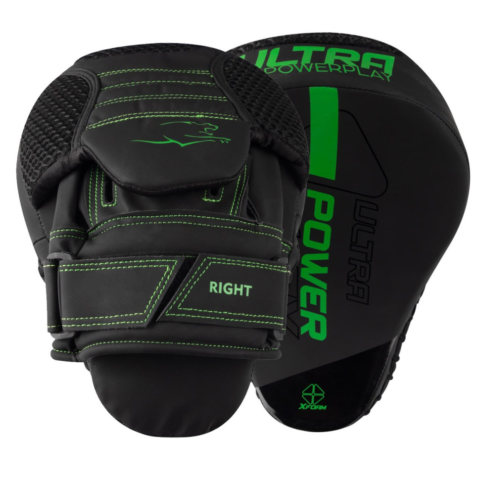 Лапи боксерські 3044 Pro Carbon Ultra Series PowerPlay PP_3044_Bl/Green, Чорно-Зеленіі [пара]