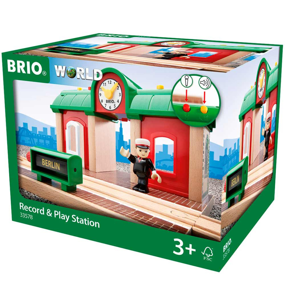 Станция для детской железной дороги со звукозаписью BRIO 33578-BR, дерево, пластик, звук и свет