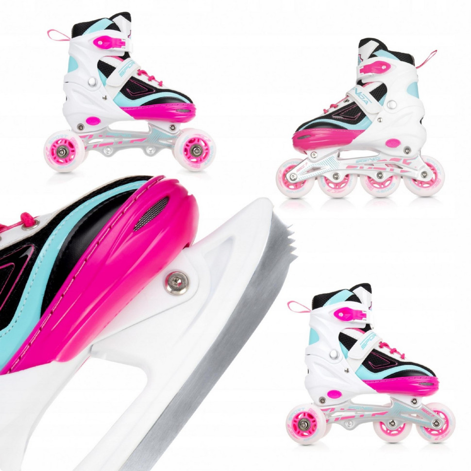Роликовые коньки SportVida 4 в 1 SV-LG0033 размер 39-42 White-Pink-Blue