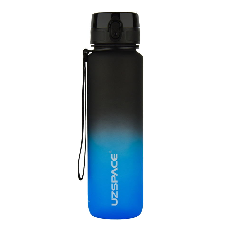 Бутылка для воды UZSPACE 3038(Black-Blue) 1000 мл, черно-синяя