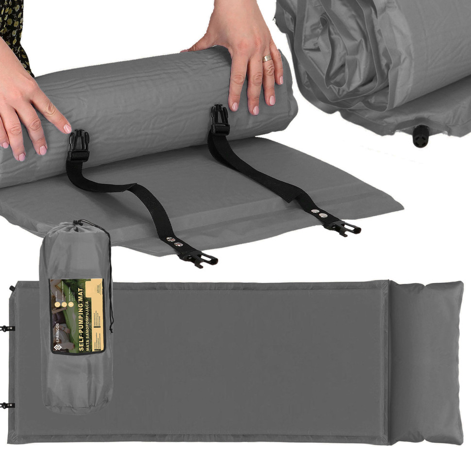 Коврик самонадувающийся с подушкой Springos PM035 до 110 кг 186x53x2,5 см