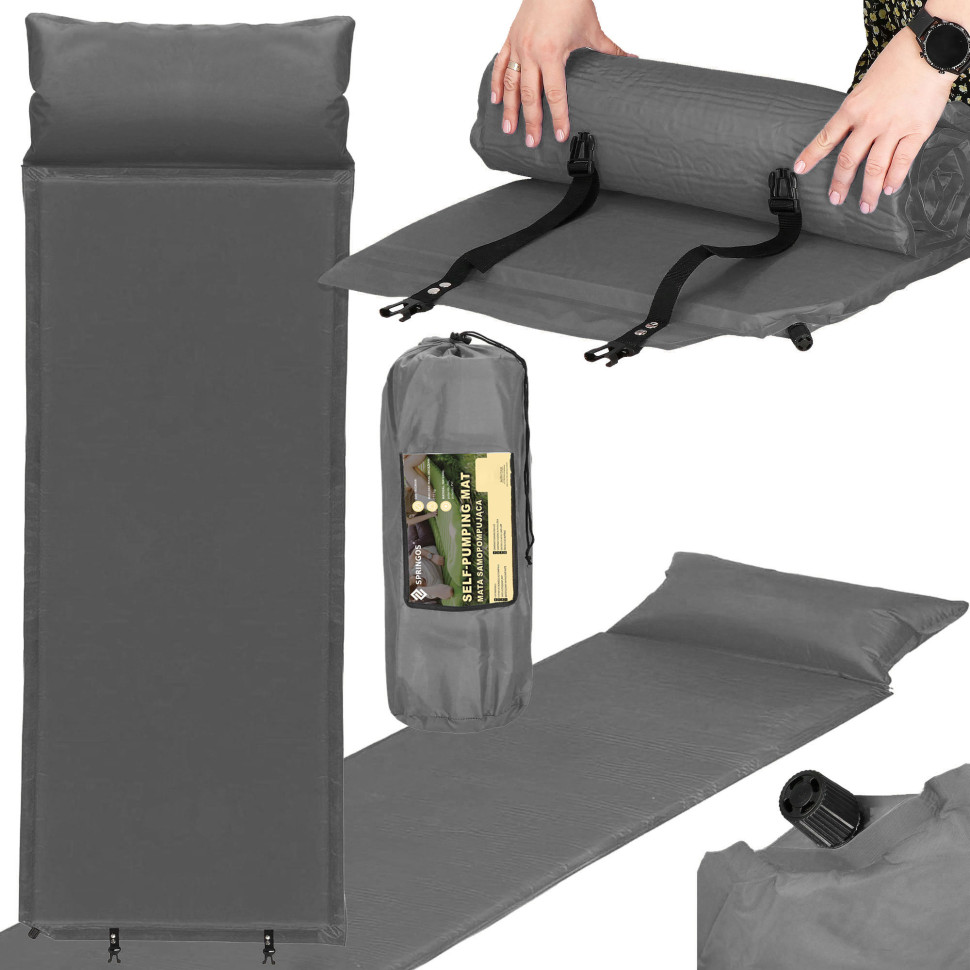 Коврик самонадувающийся с подушкой Springos PM035 до 110 кг 186x53x2,5 см