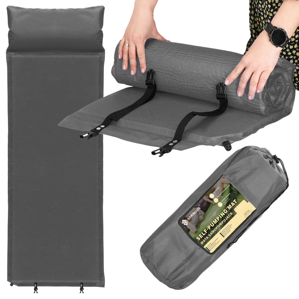 Коврик самонадувающийся с подушкой Springos PM035 до 110 кг 186x53x2,5 см