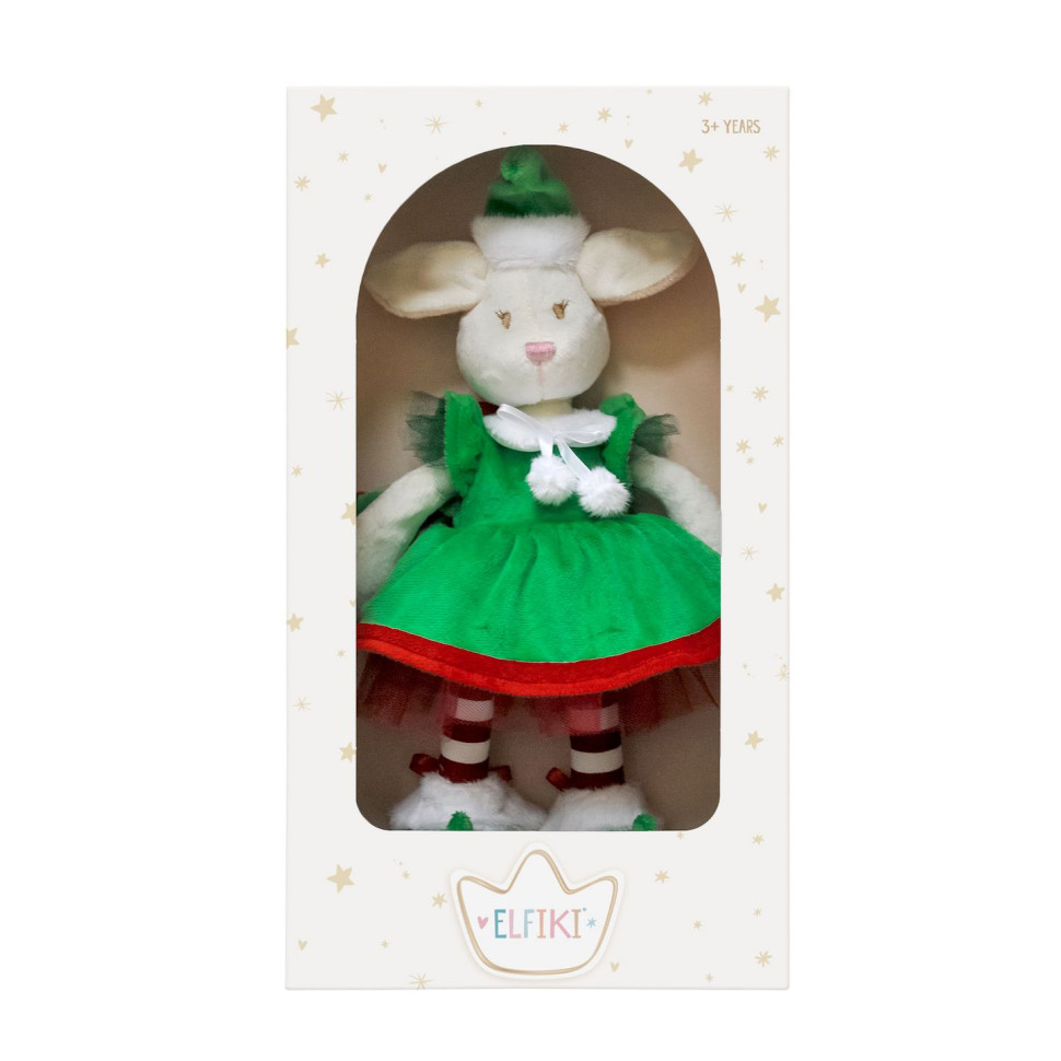 Детская мягкая игрушка Эльфик Айли Christmas ELFIKI ІГ-0079 в красно-зеленом платье