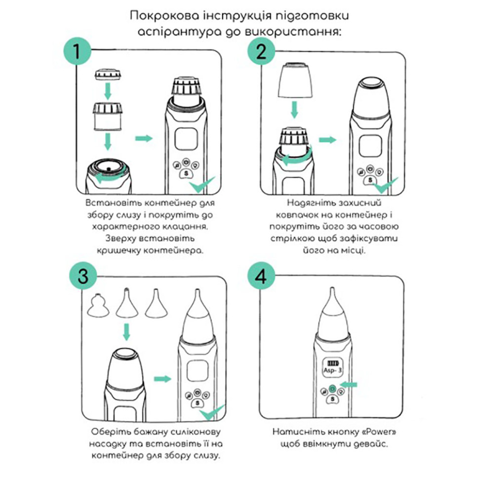 Електронний аспіратор назальний Mega Zayka MGZ-0726 три режими інтенсивності всмоктування