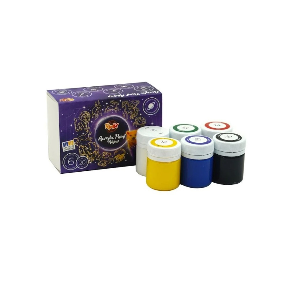 Набір акрилових фарб Rudix 850601, 6 кольорів по 20 мл