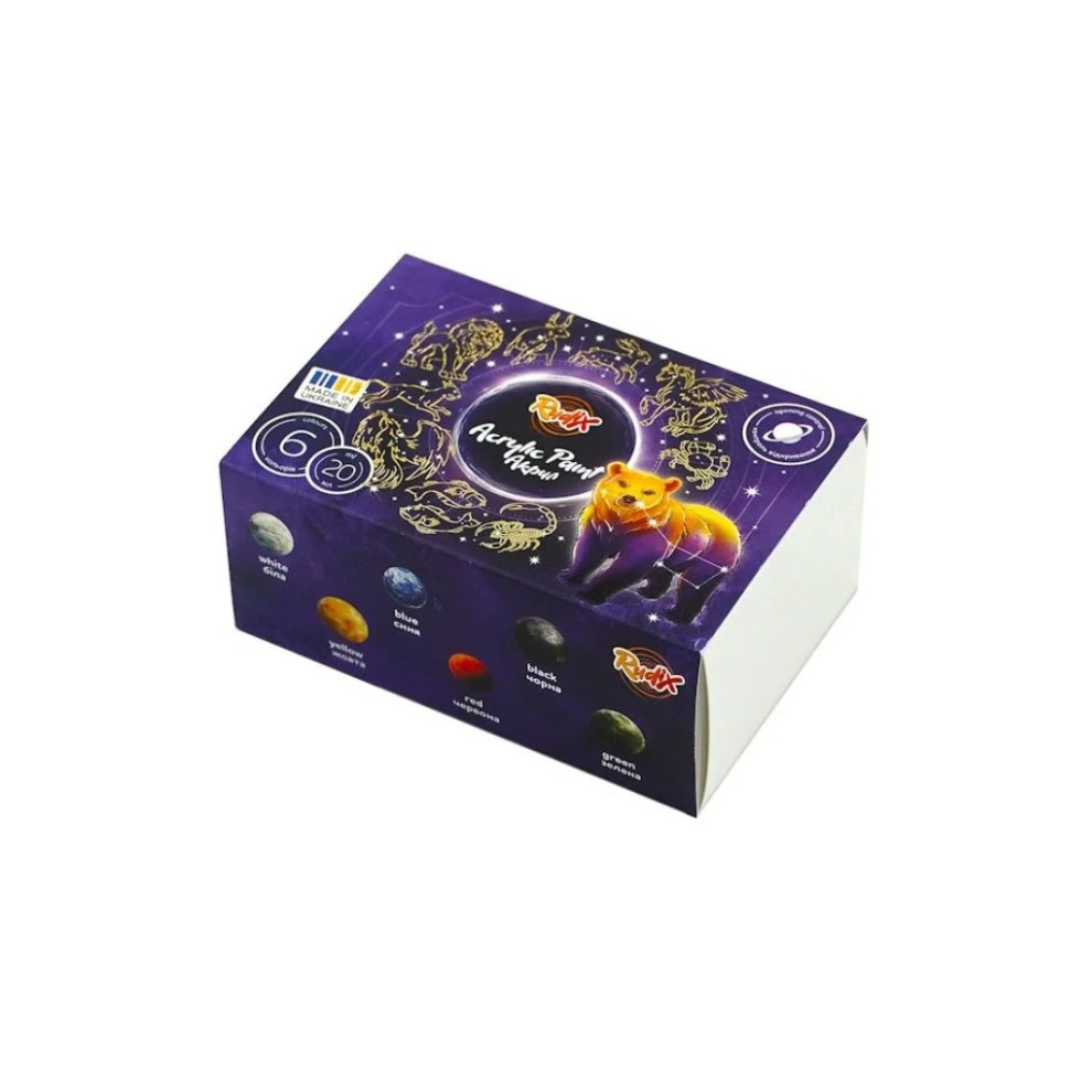 Набір акрилових фарб Rudix 850601, 6 кольорів по 20 мл