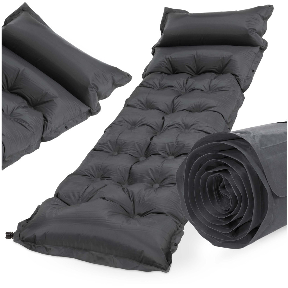 Коврик самонадувающийся с подушкой Springos PM053 Grey, до 110 кг 193x66x3,5 см