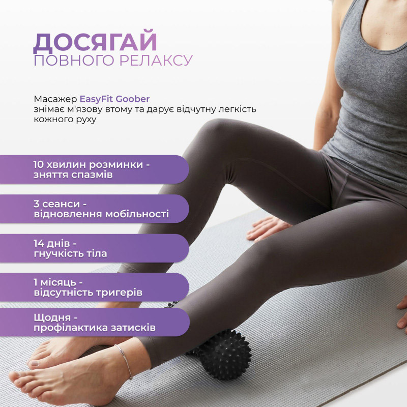Масажний м'ячик EasyFit EF-1072-BK Goober із шипами чорний 16х6,5 см
