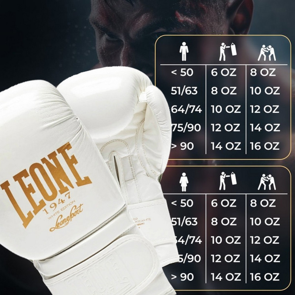 Боксерские перчатки GN059W Leone GN059W_White_12oz 12 унций (капа в комплекте)