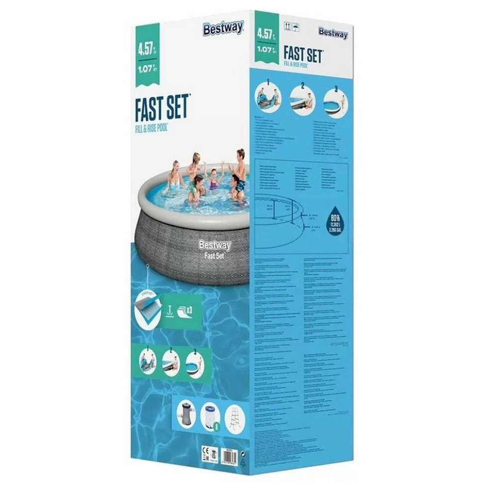 Надувний басейн Bestway 57372-22714, 457х107 см 12362 л, з картриджним фільтром і сходами