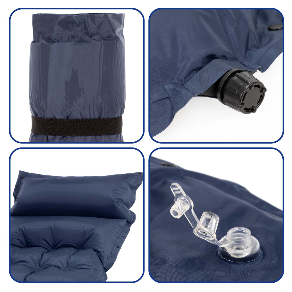 Коврик самонадувающийся с подушкой Springos PM054 Navy Blue, до 110 кг 193x66x3,5 см