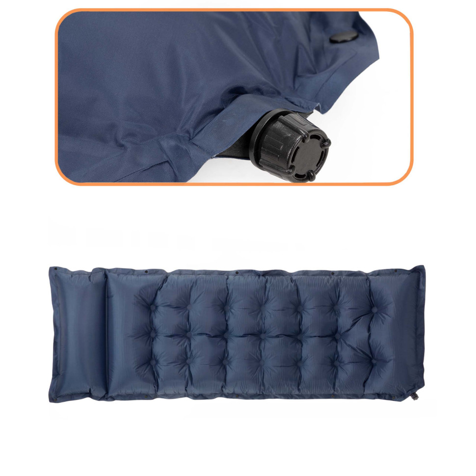 Коврик самонадувающийся с подушкой Springos PM054 Navy Blue, до 110 кг 193x66x3,5 см