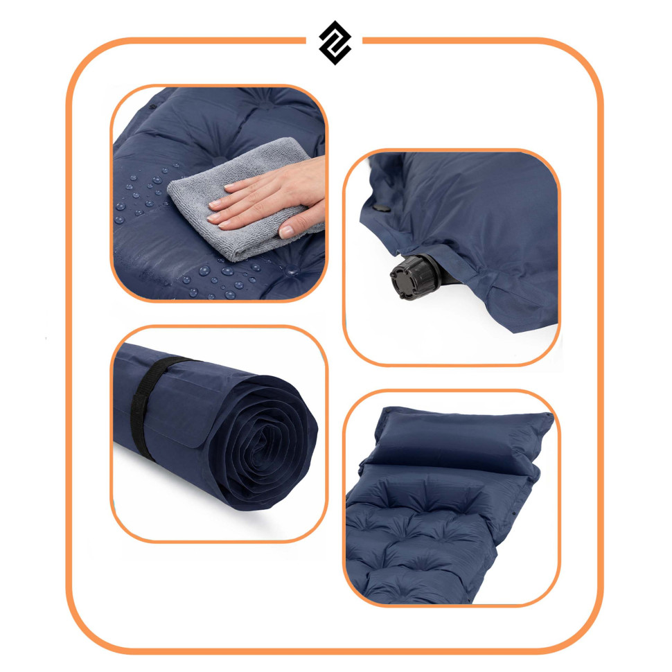Коврик самонадувающийся с подушкой Springos PM054 Navy Blue, до 110 кг 193x66x3,5 см