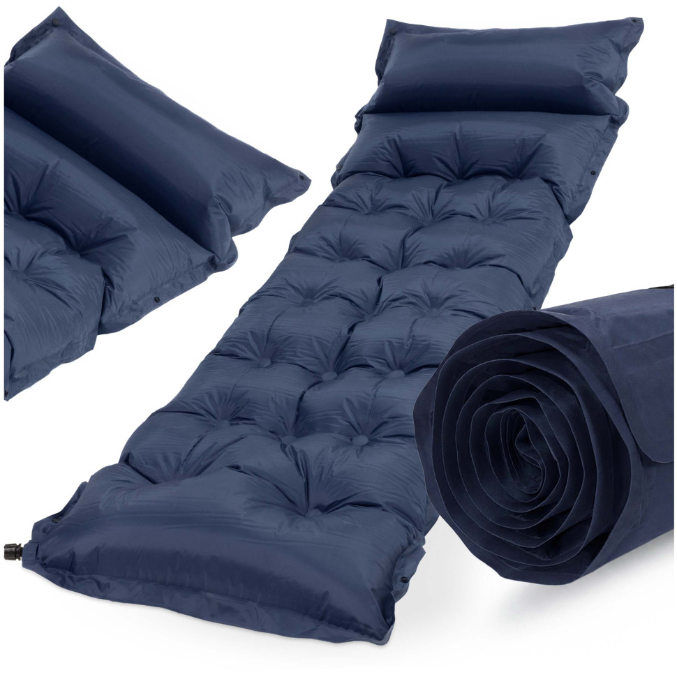 Коврик самонадувающийся с подушкой Springos PM054 Navy Blue, до 110 кг 193x66x3,5 см