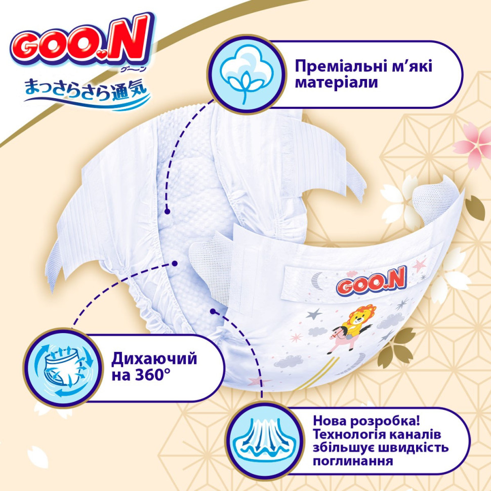 Підгузки для немовлят GOO.N Premium Soft F1010101-152 до 5 кг (1(NB), на липучках, унісекс 72 шт)