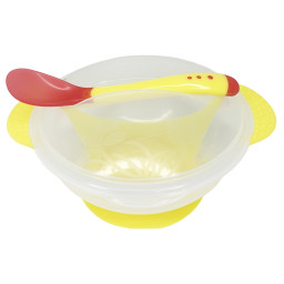 Тарелка на присоске прозрачная Mega Zayka MGZ-0100(Yellow) с термоложкой и крышкой