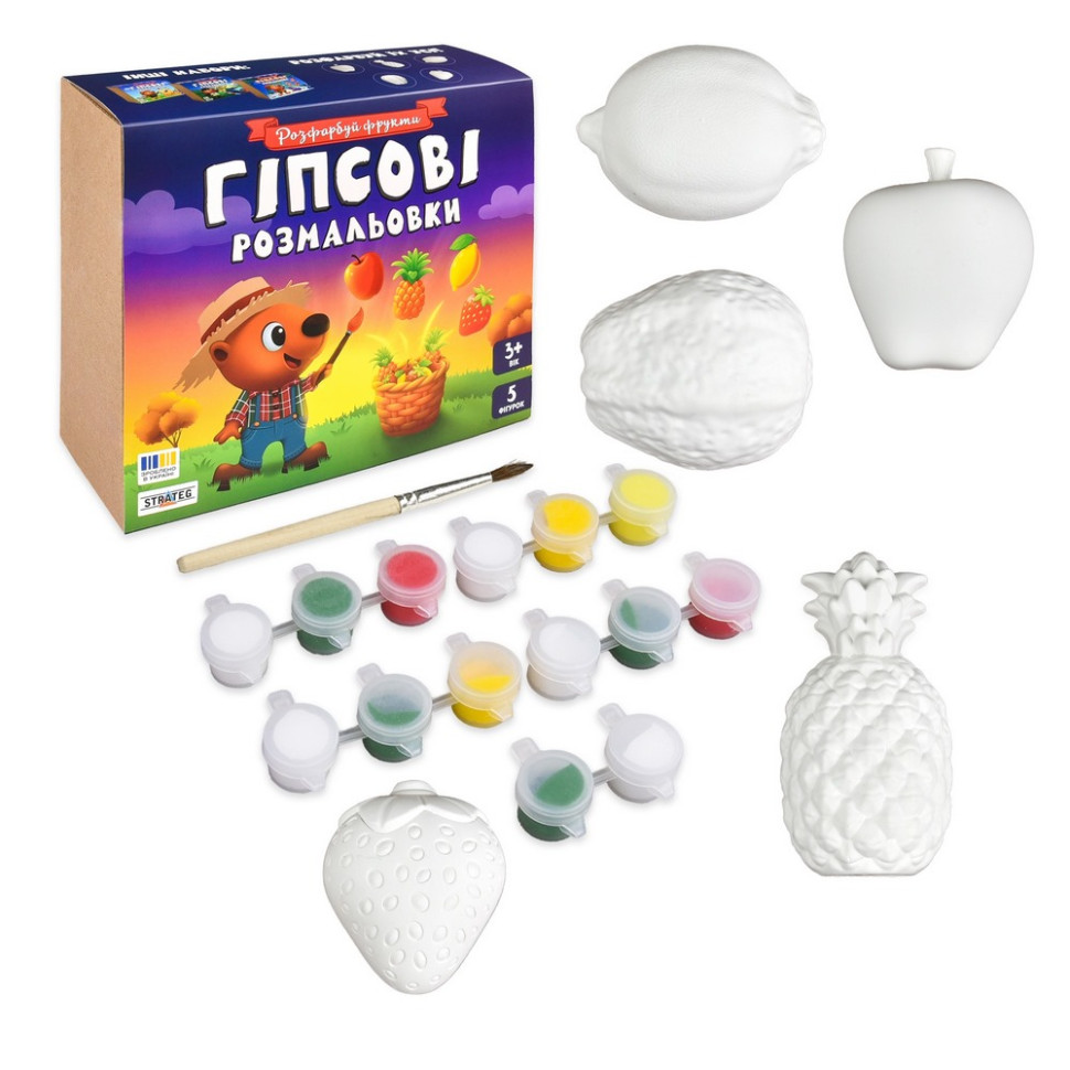 Набор для творчества Гипсовые раскраски: раскрась фрукты Strateg 30989