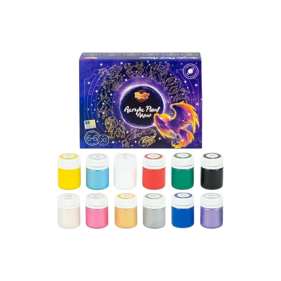 Набір акрилових фарб Rudix 851203, 6+6 кольорів по 20 мл                                                        