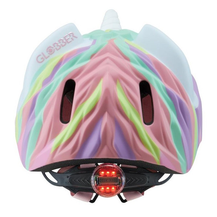 Дитячий захисний шолом FANTASY GLOBBER 605-110 білий єдиноріг, з ліхтариком, S/M 49-55см