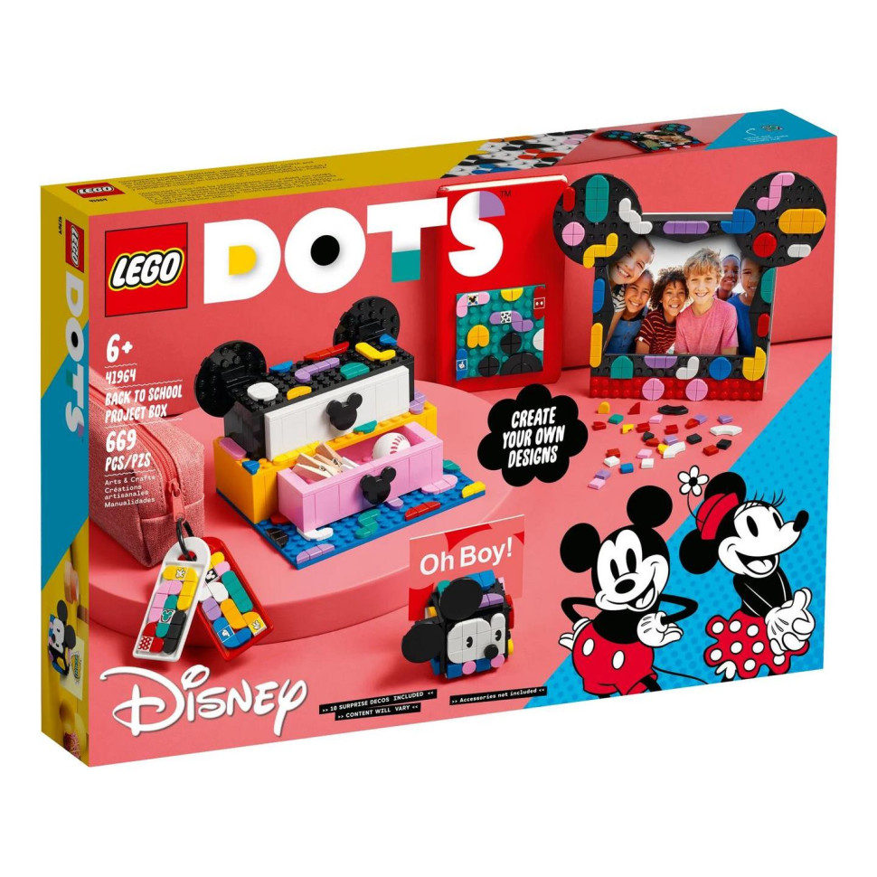 Конструктор LEGO DOTS Коробка «Знову до школи» з Міккі та Мінні Маусами 41964