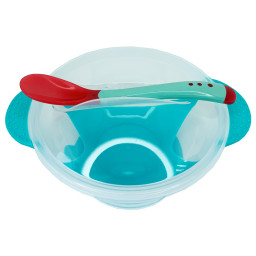 Тарелка на присоске прозрачная Mega Zayka MGZ-0100(Turquoise) с термоложкой и крышкой