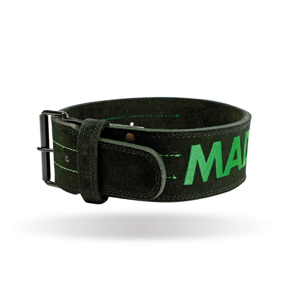 Пояс для тяжелой атлетики MFB-301 Suede Single Prong MadMax MFB-301_XXL, Black/Green, XXL