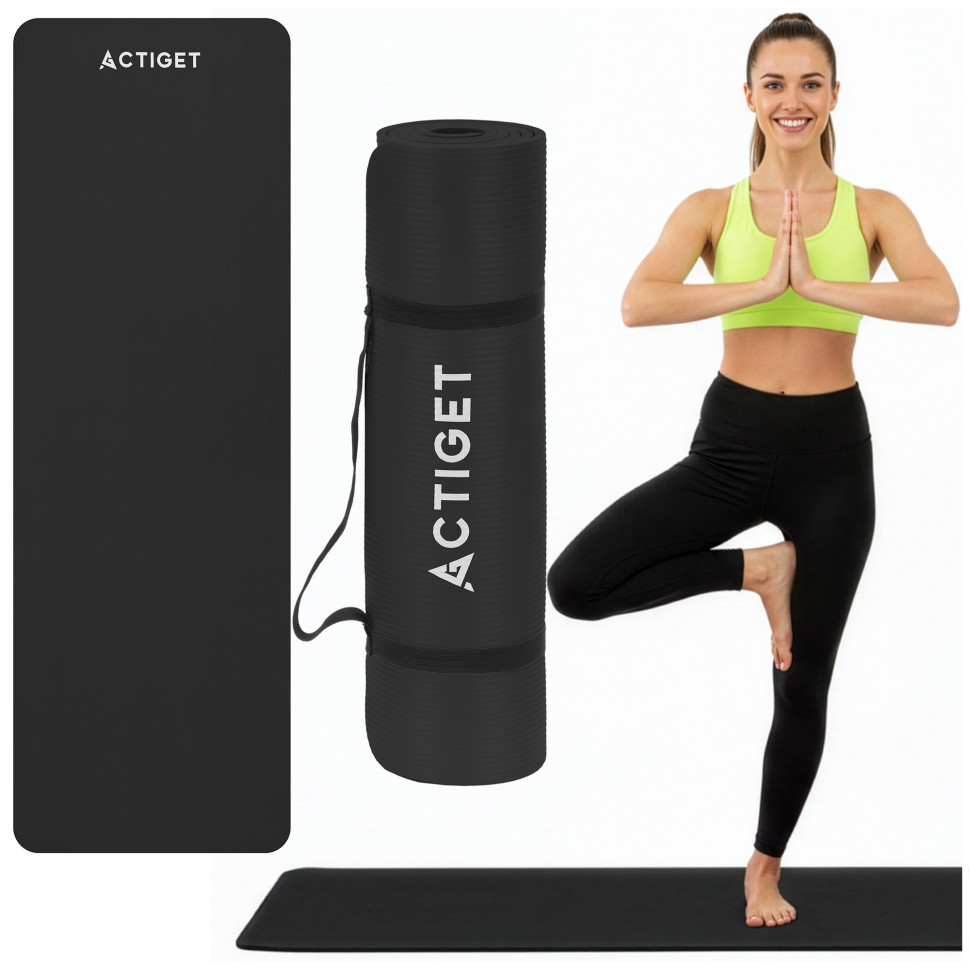 Килимок для йоги та фітнесу Actiget ACT0020 NBR, Black 183x61x1 см