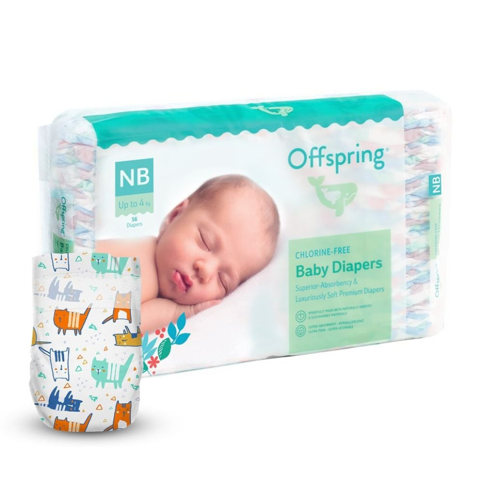 Підгузки для новонароджених до 4 кг Offspring DP-OI-FAT-NB56P-MTC розмір NB 56 штк