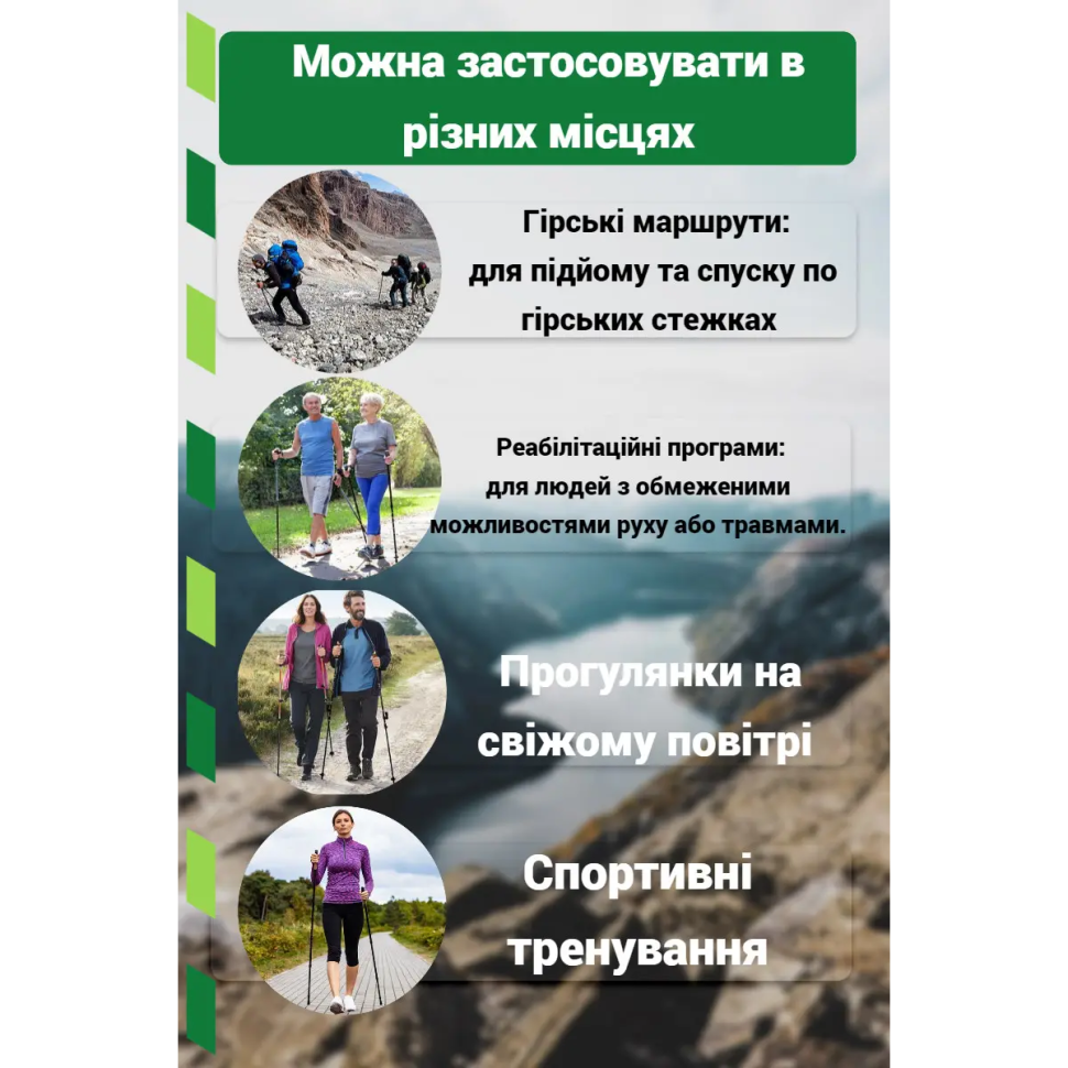 Палиці для ходьби Lykke PowerPlay PP_9104_LYKKE 80-135 см, чорно-зелений (пара)