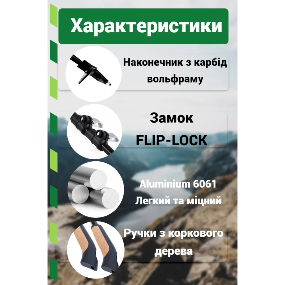 Палиці для ходьби Lykke PowerPlay PP_9104_LYKKE 80-135 см, чорно-зелений (пара)