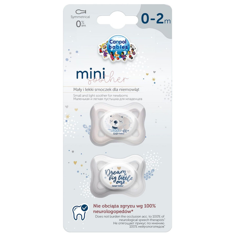 Пустышка силиконовая симметричная Mini Canpol babies 23/910_grey 0-2 месяца