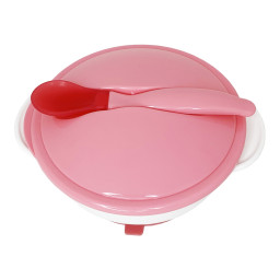 Тарелка на присоске с термоложкой и крышкой Mega Zayka MGZ-0101(Pink) 250 мл