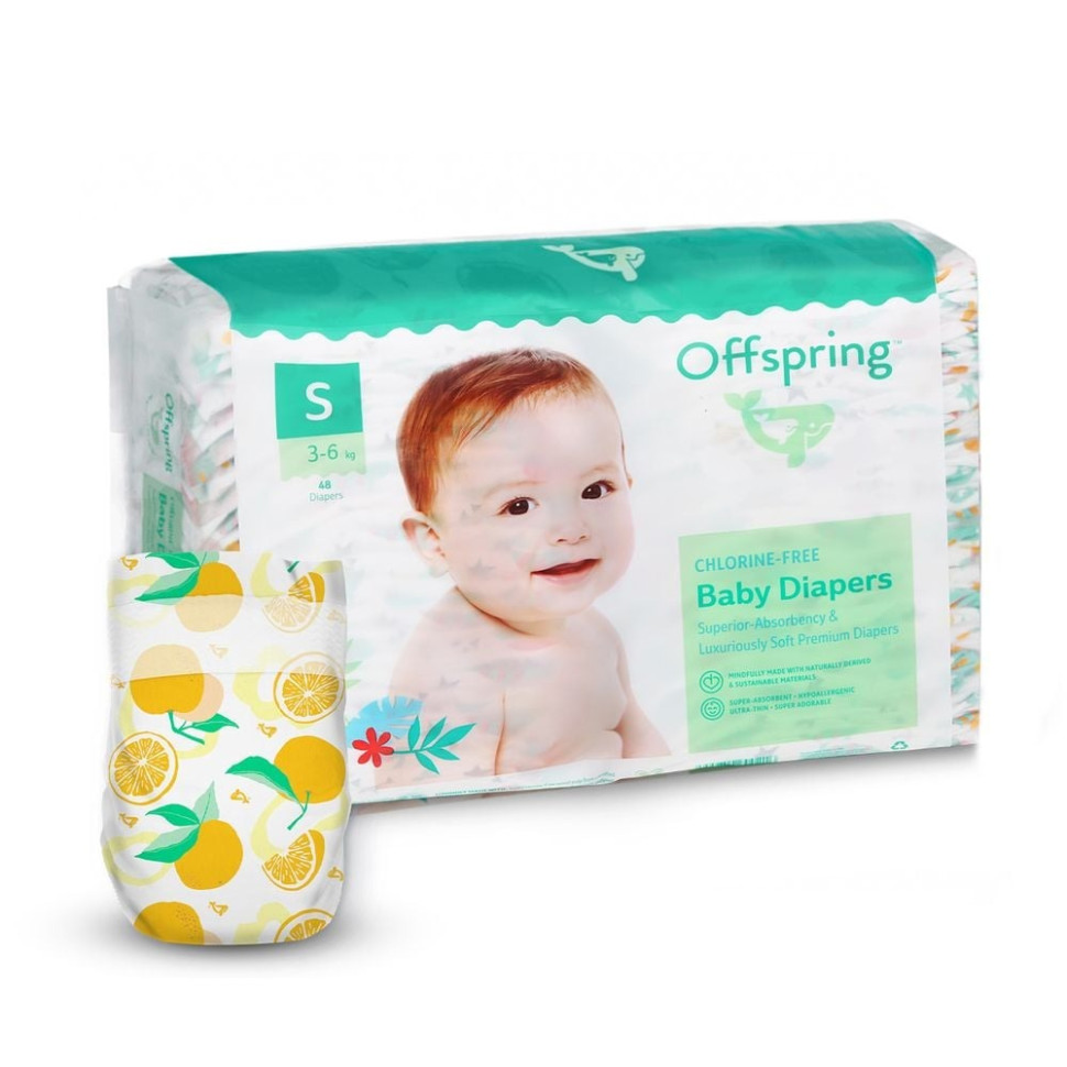 Підгузки для дітей 3-6 кг Offspring DP-OI-FAT-S48P-TGYORN розмір S 48 штук
