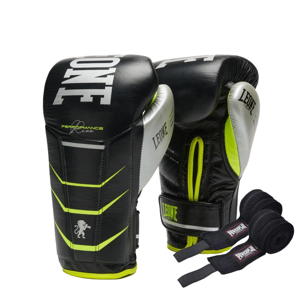 Боксерські рукавиці GN110F REVO FLUO Leone GN110F_Black_12oz 12 унцій (бинти в комплекті)