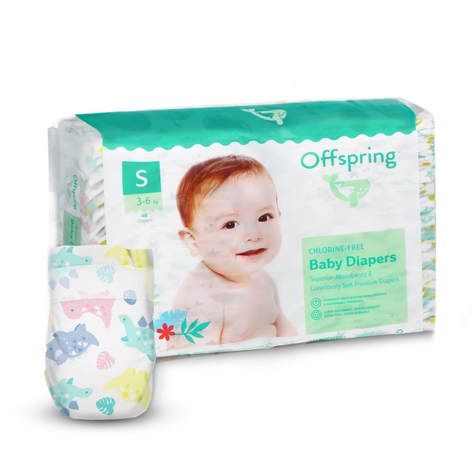 Підгузки для дітей 3-6 кг Offspring DP-OI-FAT-S48P-DNL розмір S 48 штук