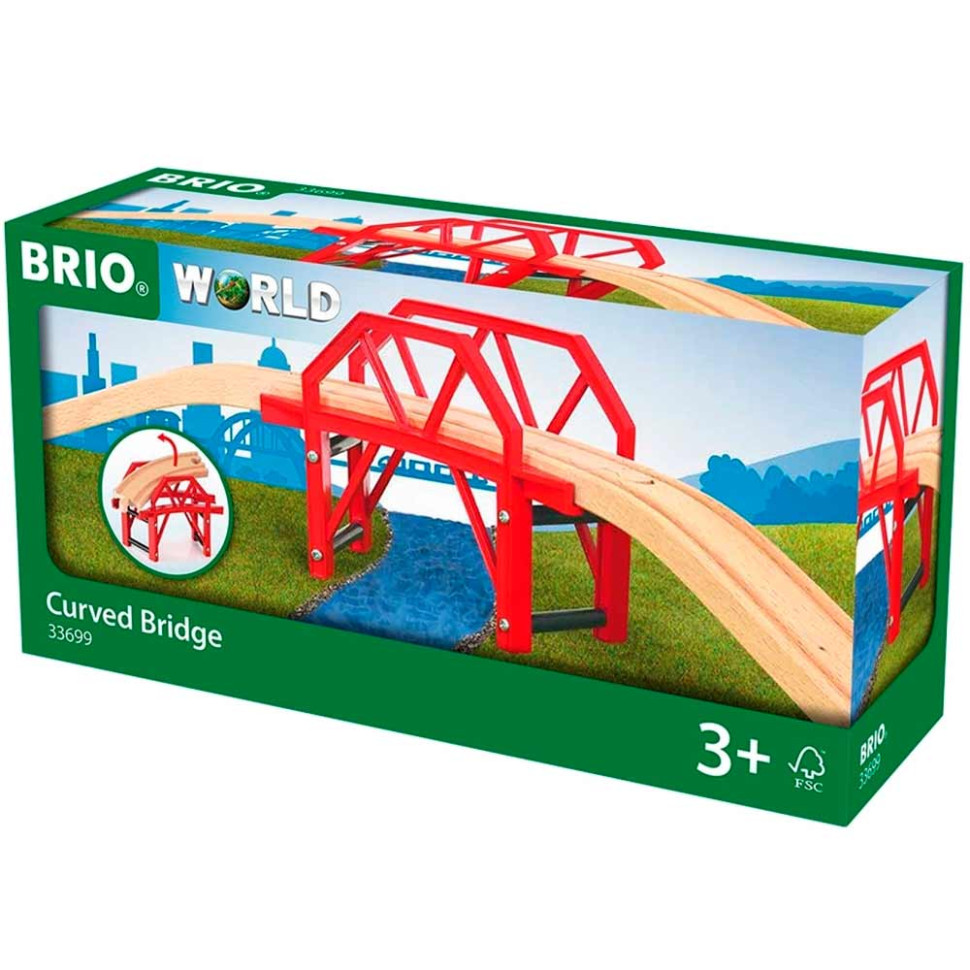 Изогнутый мост для детской железной дороги BRIO 33699-BR, дерево, пластик 4 элемента в комплекте