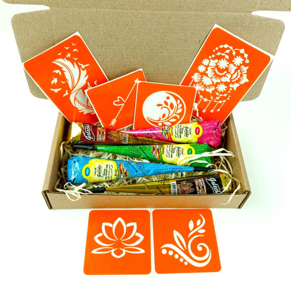 Набор цветной хны с трафаретами для био-тату №3 v2 Fresh Tattoo color-henna-set-03 v2