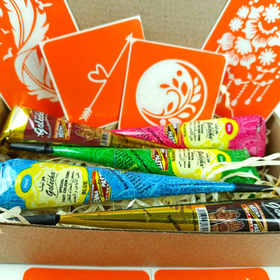 Набор цветной хны с трафаретами для био-тату №3 v2 Fresh Tattoo color-henna-set-03 v2