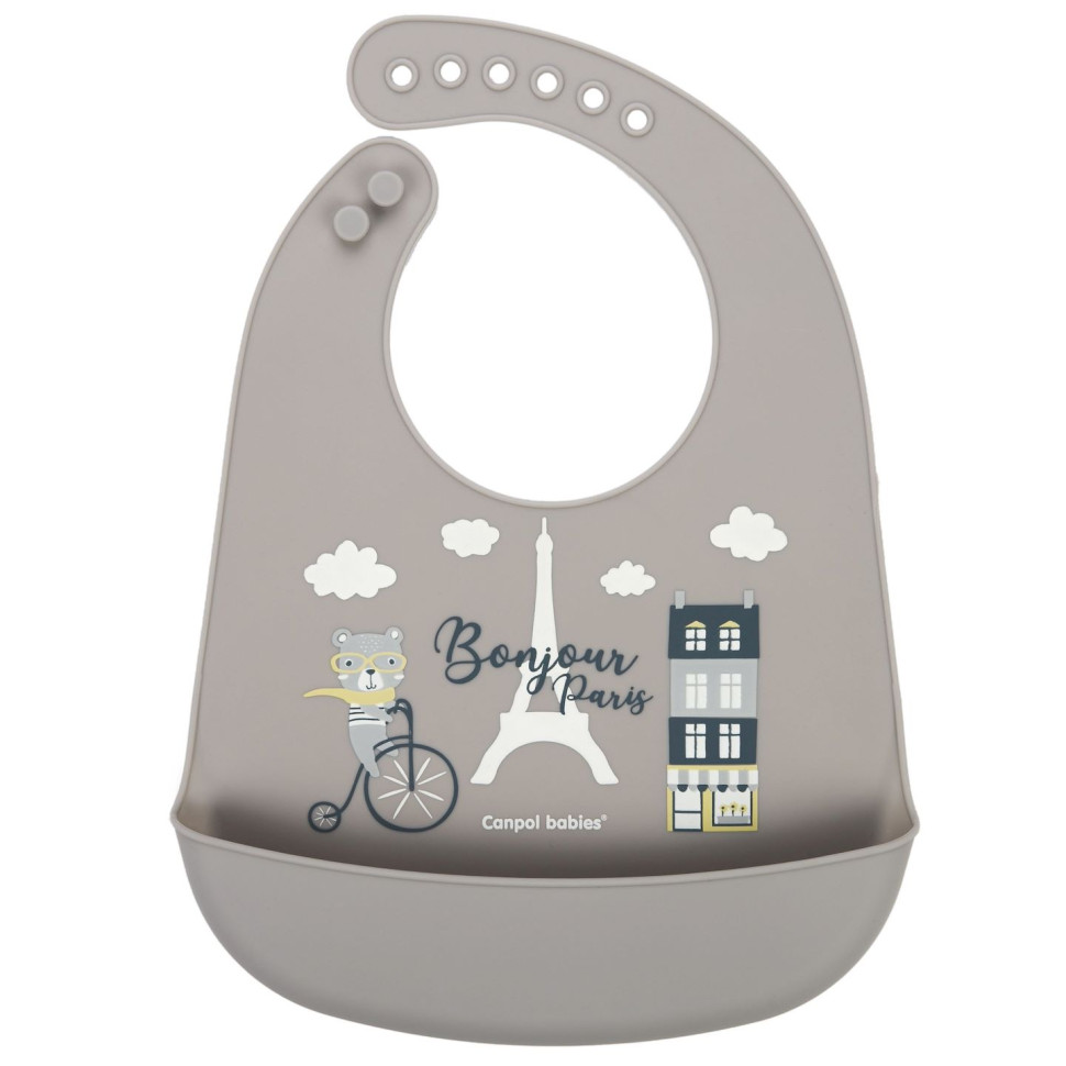 Дитячий силіконовий слинявчик з кишенькою Bonjour Paris Canpol babies 74/027_bei бежевий