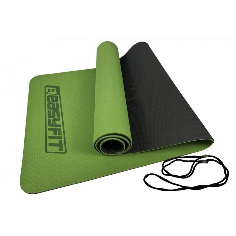 Коврик для йоги и фитнеса EasyFit EF-1924-GNBK, TPE+TC 6 мм, двухслойный зеленый-черный