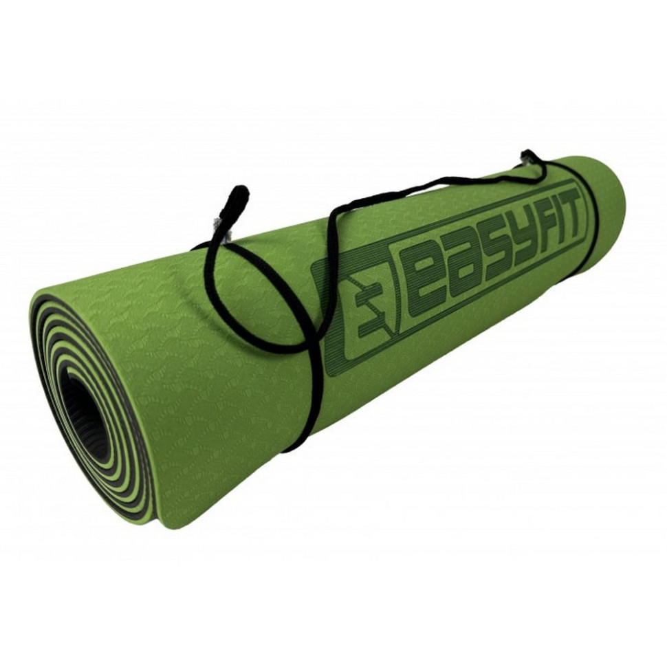 Коврик для йоги и фитнеса EasyFit EF-1924-GNBK, TPE+TC 6 мм, двухслойный зеленый-черный