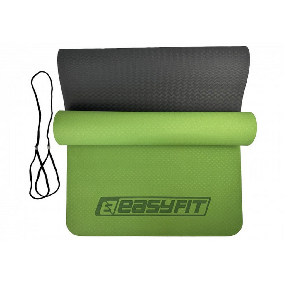 Коврик для йоги и фитнеса EasyFit EF-1924-GNBK, TPE+TC 6 мм, двухслойный зеленый-черный