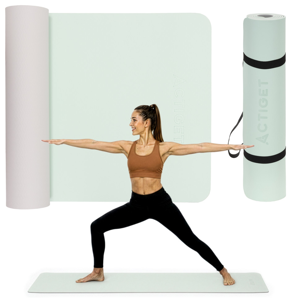 Килимок для йоги та фітнесу Actiget ACT0024 TPE, Mint/Grey 183x61x0,6 см